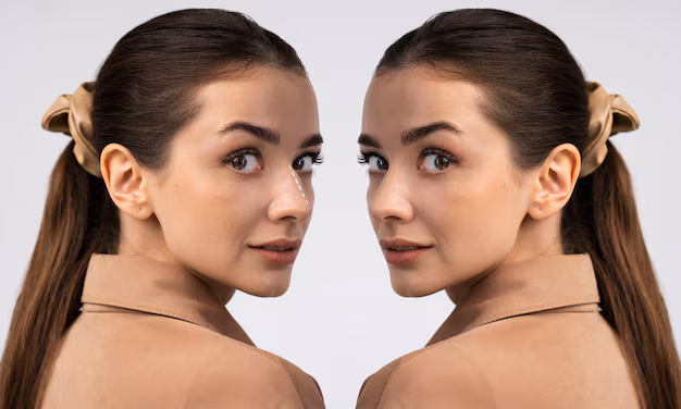 Image showing a patient’s chin reduction surgery before and after comparison, illustrating the difference in chin shape and contour.